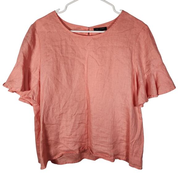 For Cynthia Linen Ruffled Sleeves Top PXL Beach Minimalist Cottagecore Coastal - Picture 1 of 7